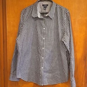 CHAPS, No Iron, Black & White Checker Button Down Shirt Adult XXL